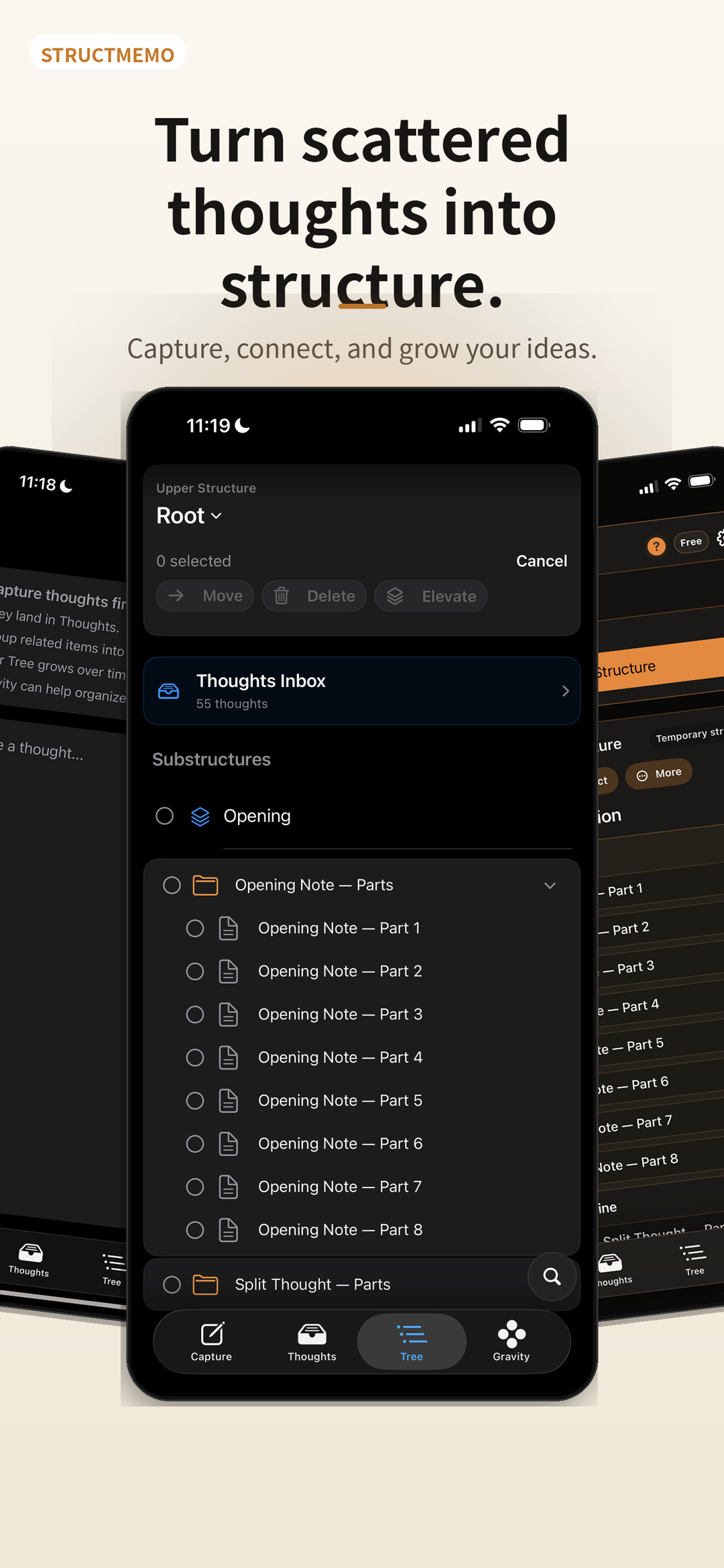 StructMemo Tree showing Thoughts arranged in a hierarchy
