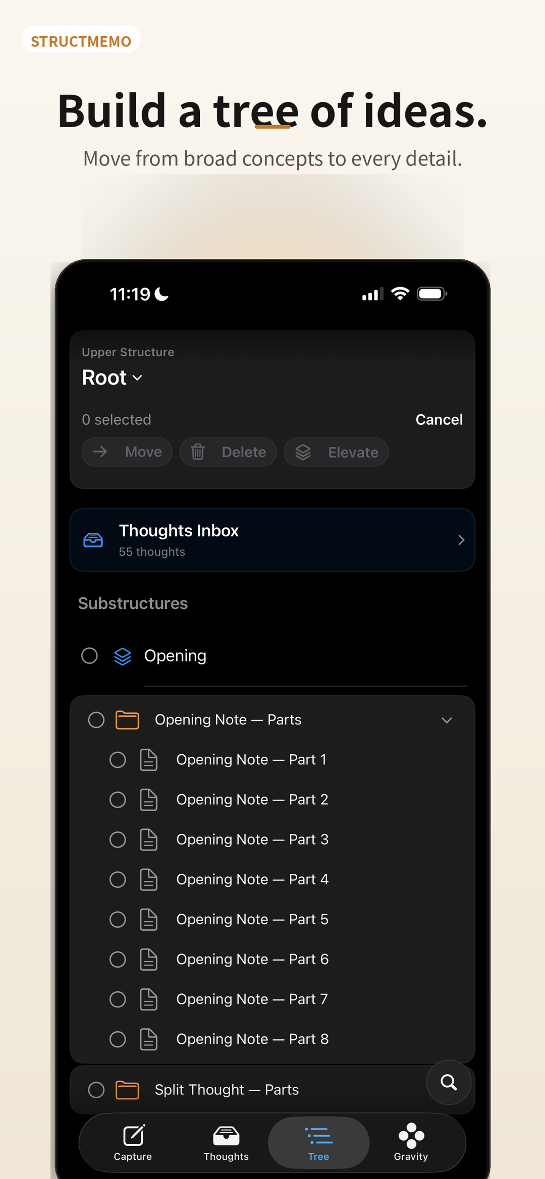 StructMemo Tree with nested folders and Thoughts